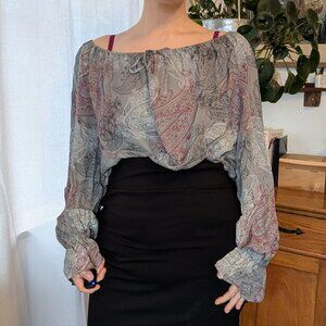 INC International Concepts - 100% silk, sheer, off the shoulder, paisley- 22W